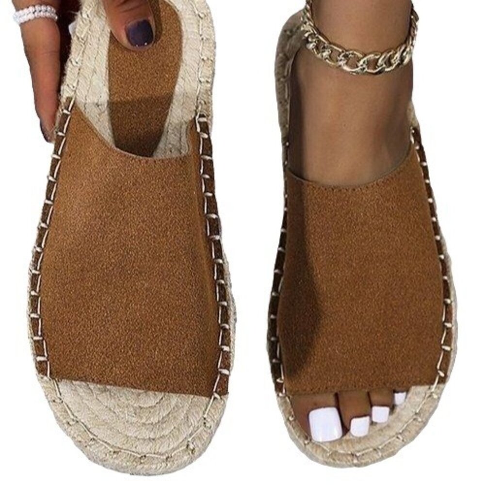 YASIRUN - Brown Wide-Strap Espadrille Slide (8.5/9)